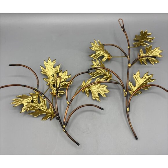 Vintage Brass‎ Tone Metal Oak Leaf Wall Decor Set of 2 - Picture 4 of 5